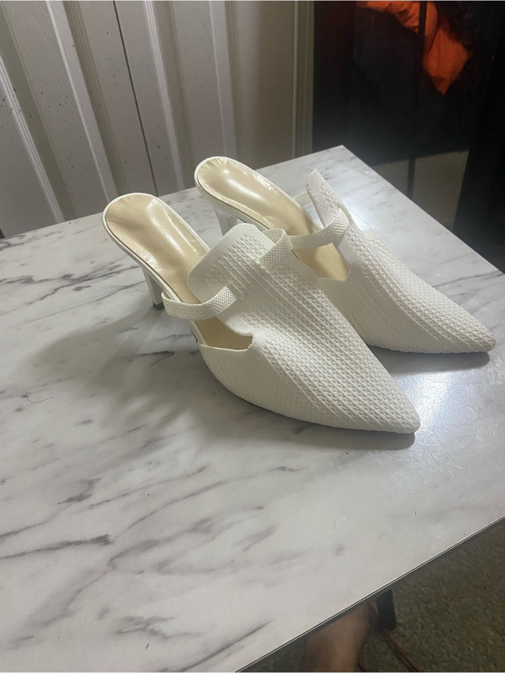 Women's White Pointed-Toe Mule Heels